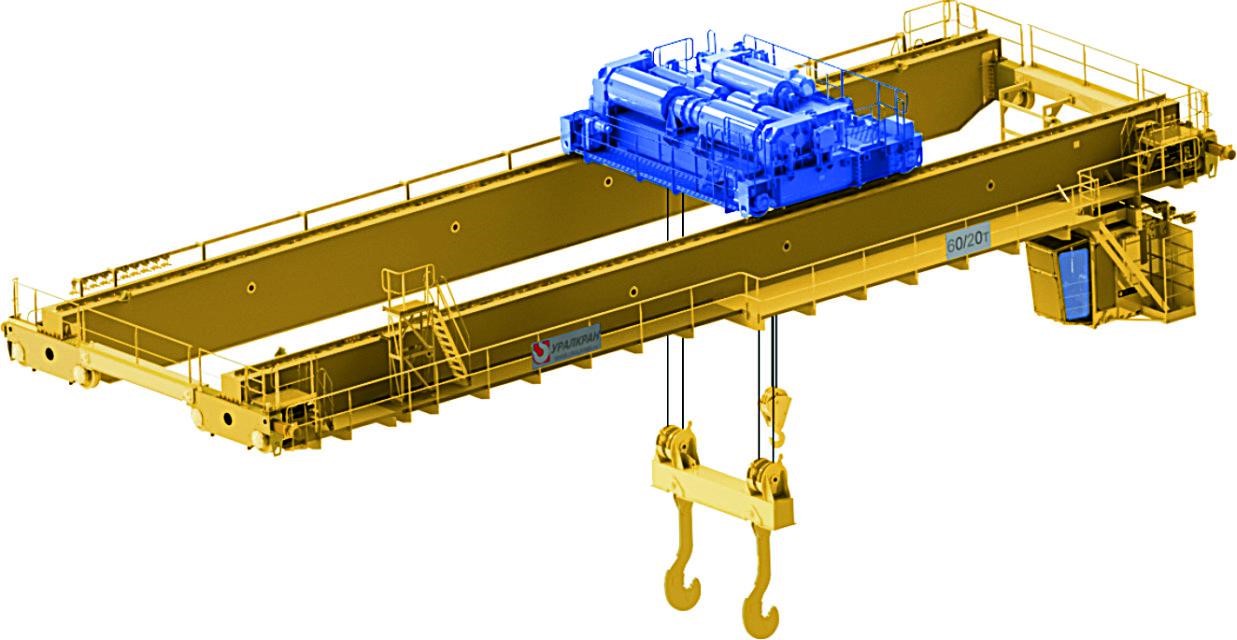 Приводные механизмы мостового крана (показаны синим цветом)